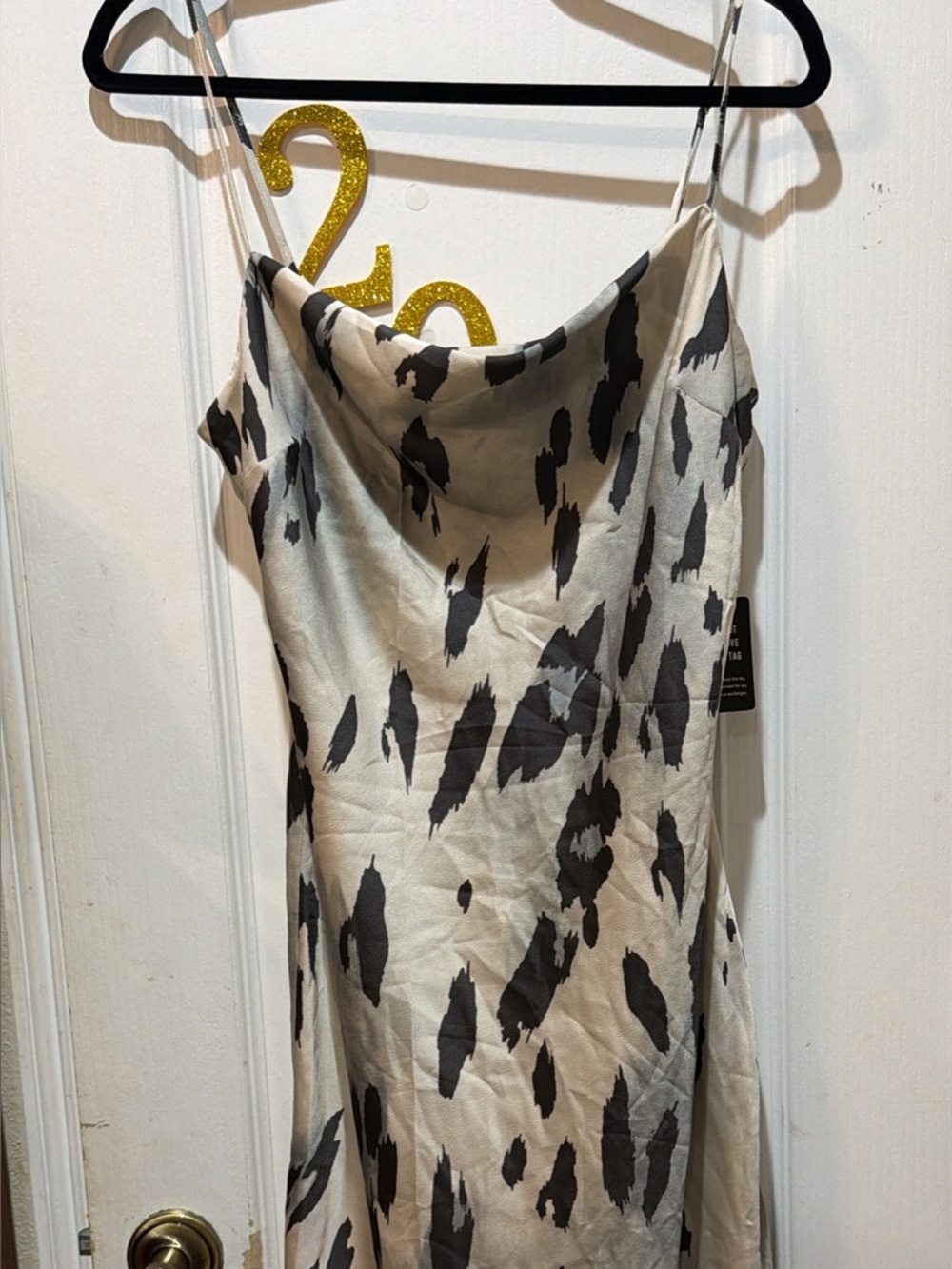 Express New Neutral Animal Print Slip Dress - Black on Cream Medium